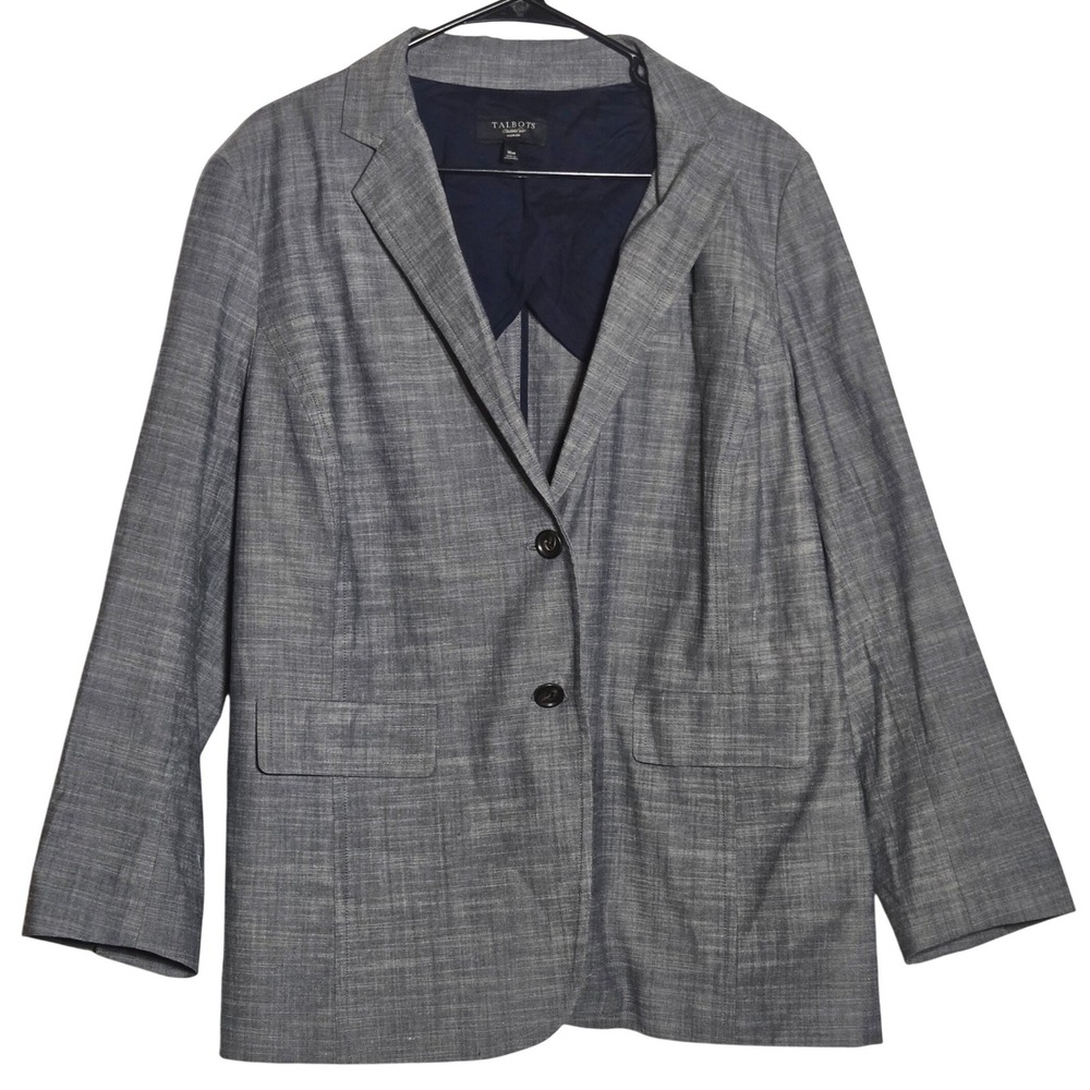 Talbots Women Grey Blazer Jacket Plus 16W Career Office Capsule Business Neutral